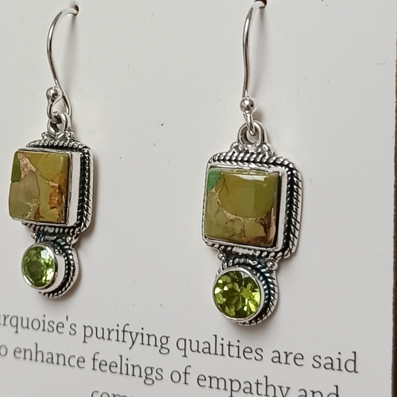 SHIVAM STERLING SILVER TURQUOISE & TOPAZ EARRINGSAPPROXIMATELY 1 1/4 INCH LONG - Picture 3 of 8